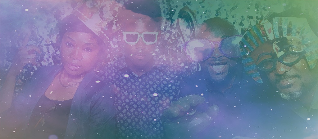 Stylized image of party-goers having fun